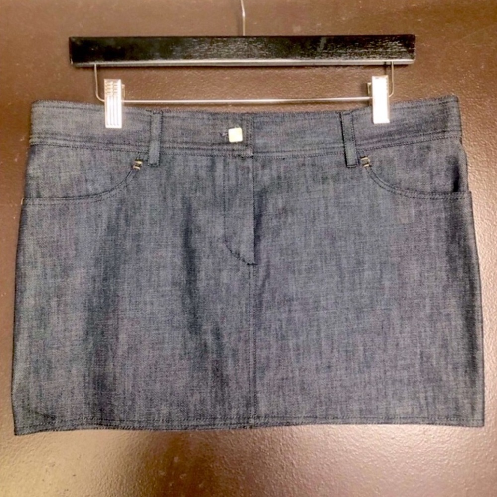 FENDI] Blue Raw Denim Tan Hand stitches Jean Mini Skirt